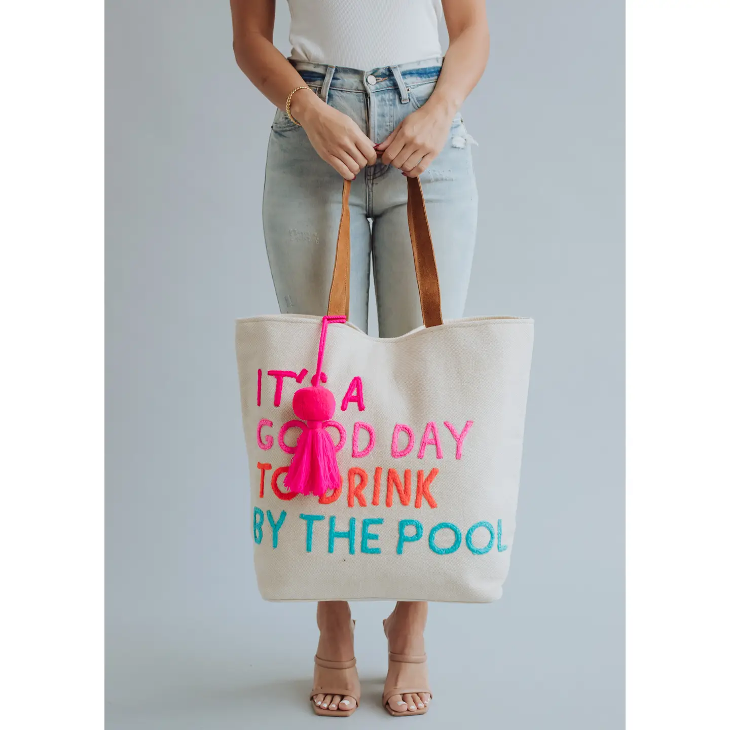 Cream Drink By The Pool Tote